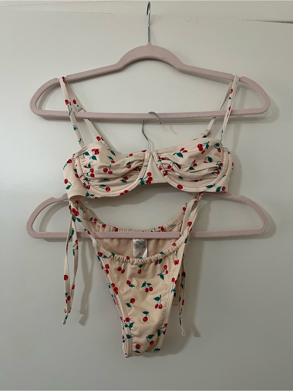 Cream Cherry-Print Bikini Set